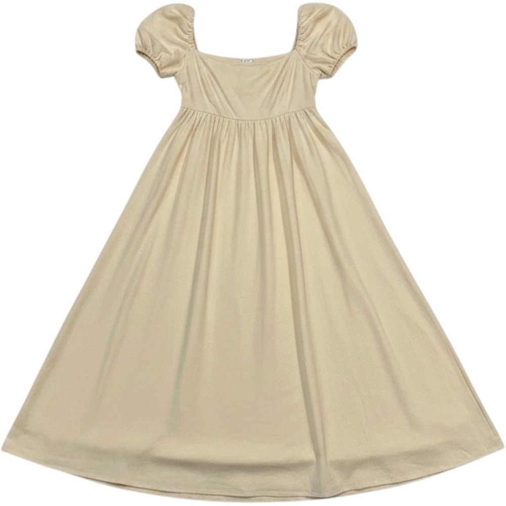 OPT Dress Ivory Milkmaid Smocked Puff Sleeve Maxi L Cottagecore Coquette Country